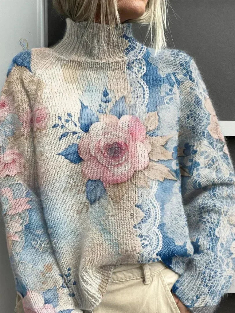 Adele | Floral Lace Print Knit Sweater