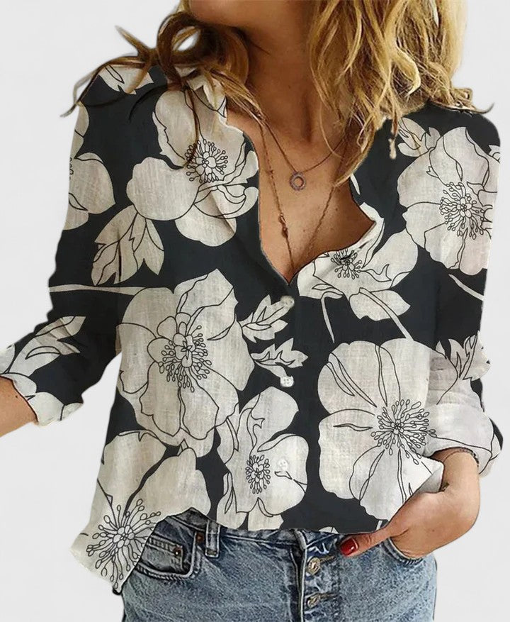 Fiora | Monochrome Floral Blouse