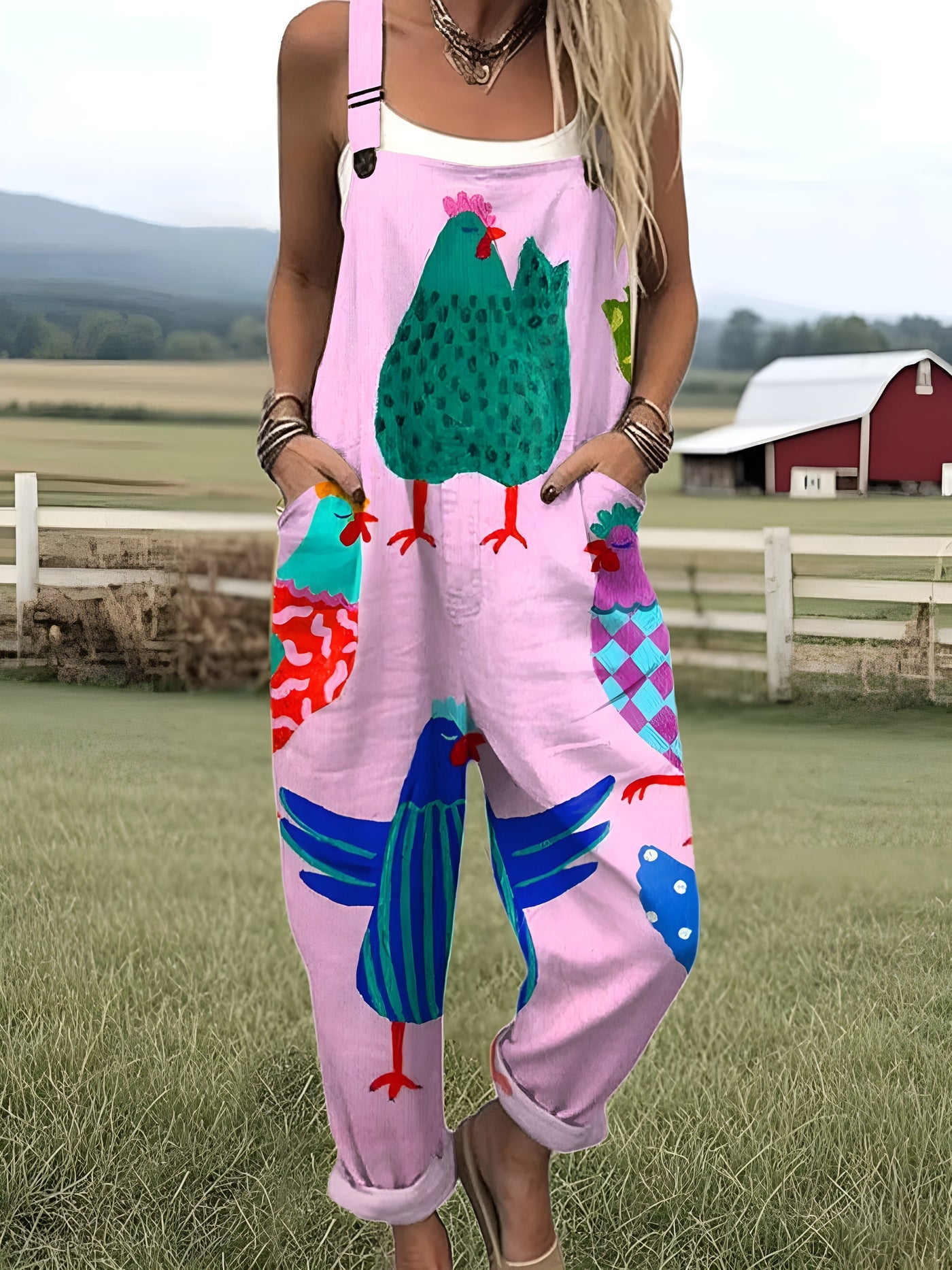 Mira | Colorful Chicken Print Jumpsuit