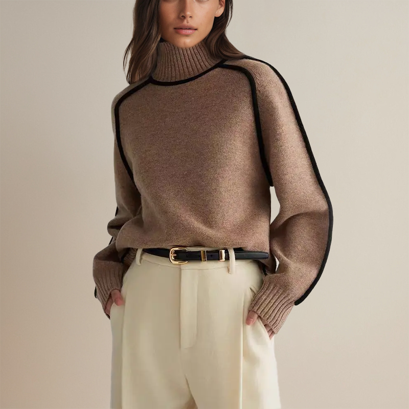 Dahlia | Contrast Trim Turtleneck Sweater