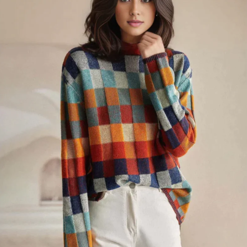 Celestia | Checkered Knit Sweater
