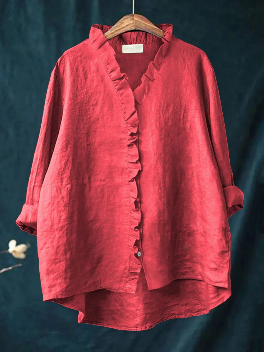 Dianarra | Ruffled Cotton-Linen Shirt