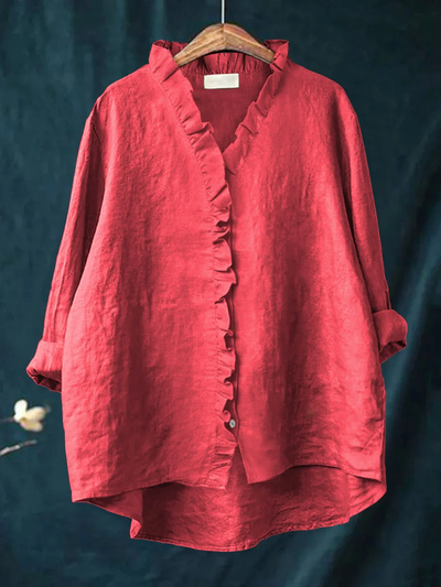 Dianarra | Ruffled Cotton-Linen Shirt
