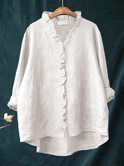 Dianarra | Ruffled Cotton-Linen Shirt