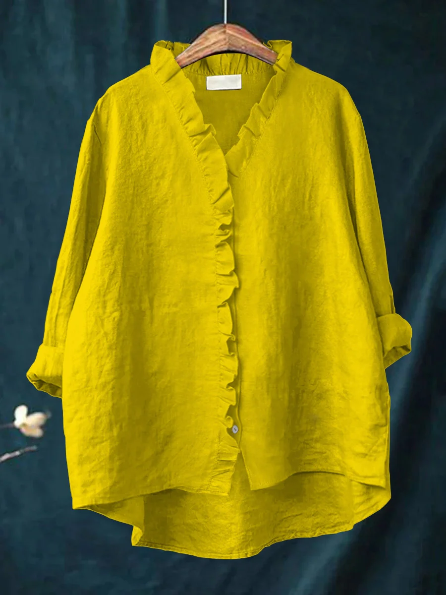 Dianarra | Ruffled Cotton-Linen Shirt