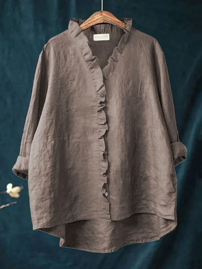 Dianarra | Ruffled Cotton-Linen Shirt