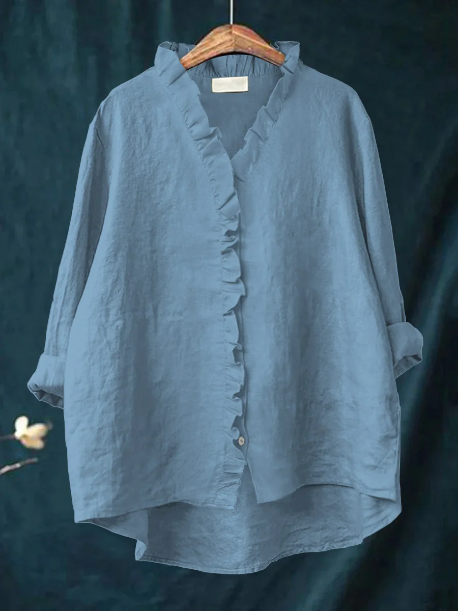 Dianarra | Ruffled Cotton-Linen Shirt