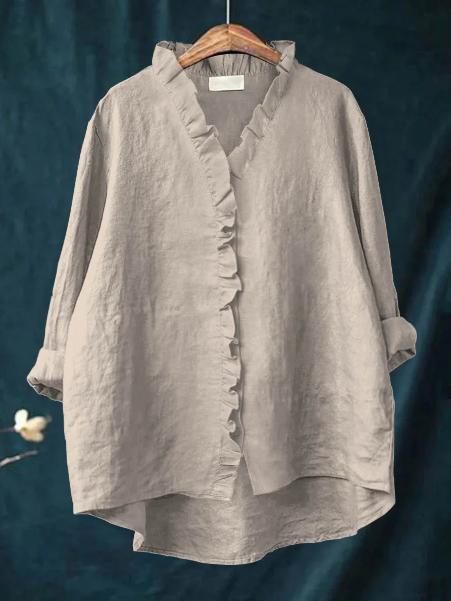 Dianarra | Ruffled Cotton-Linen Shirt
