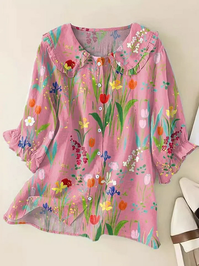 Kyla | Vintage Floral Cotton-Linen Shirt