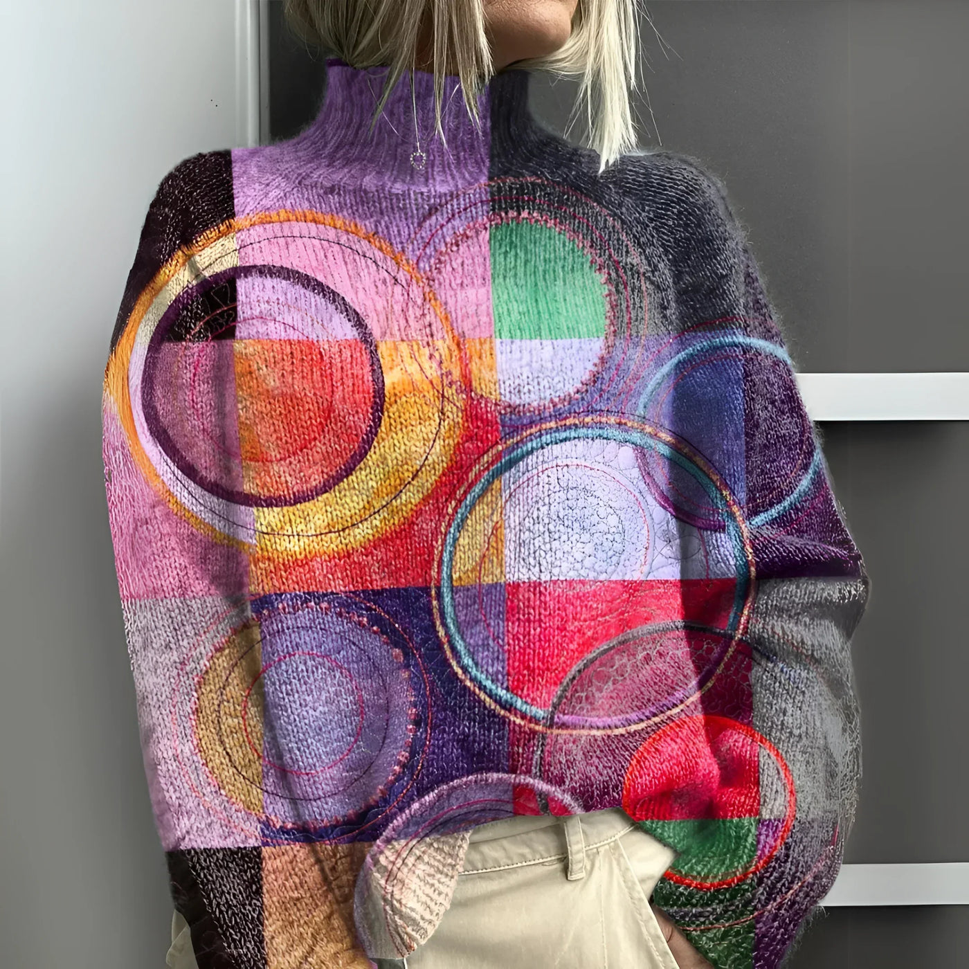 Aila | Colorful Circle Print Knit Sweater