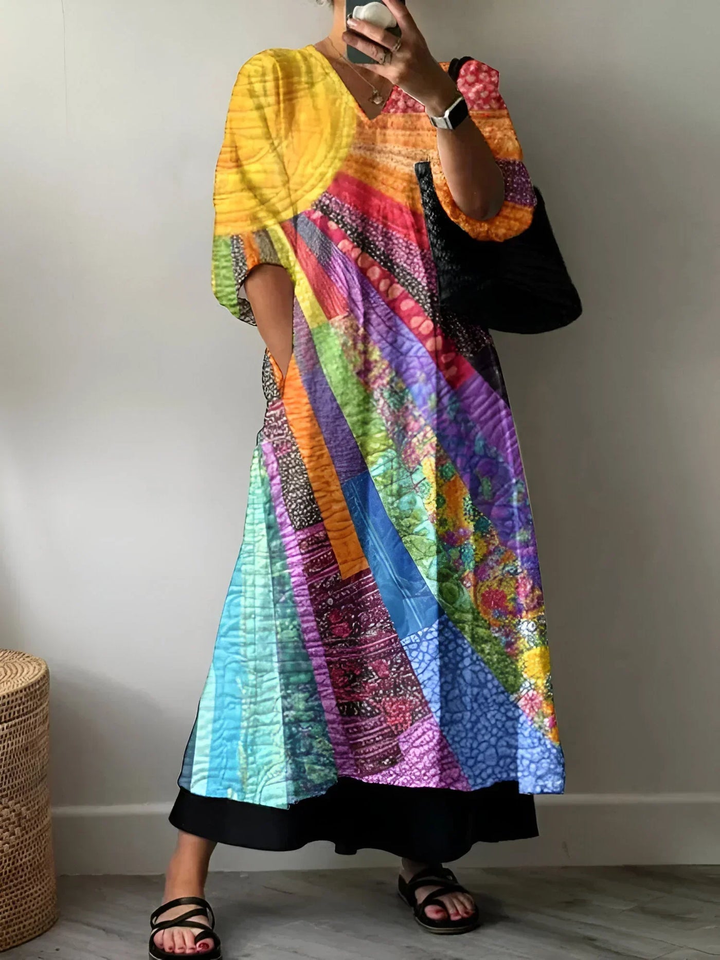 Alaina | Sunburst Color Block Quilted Dress