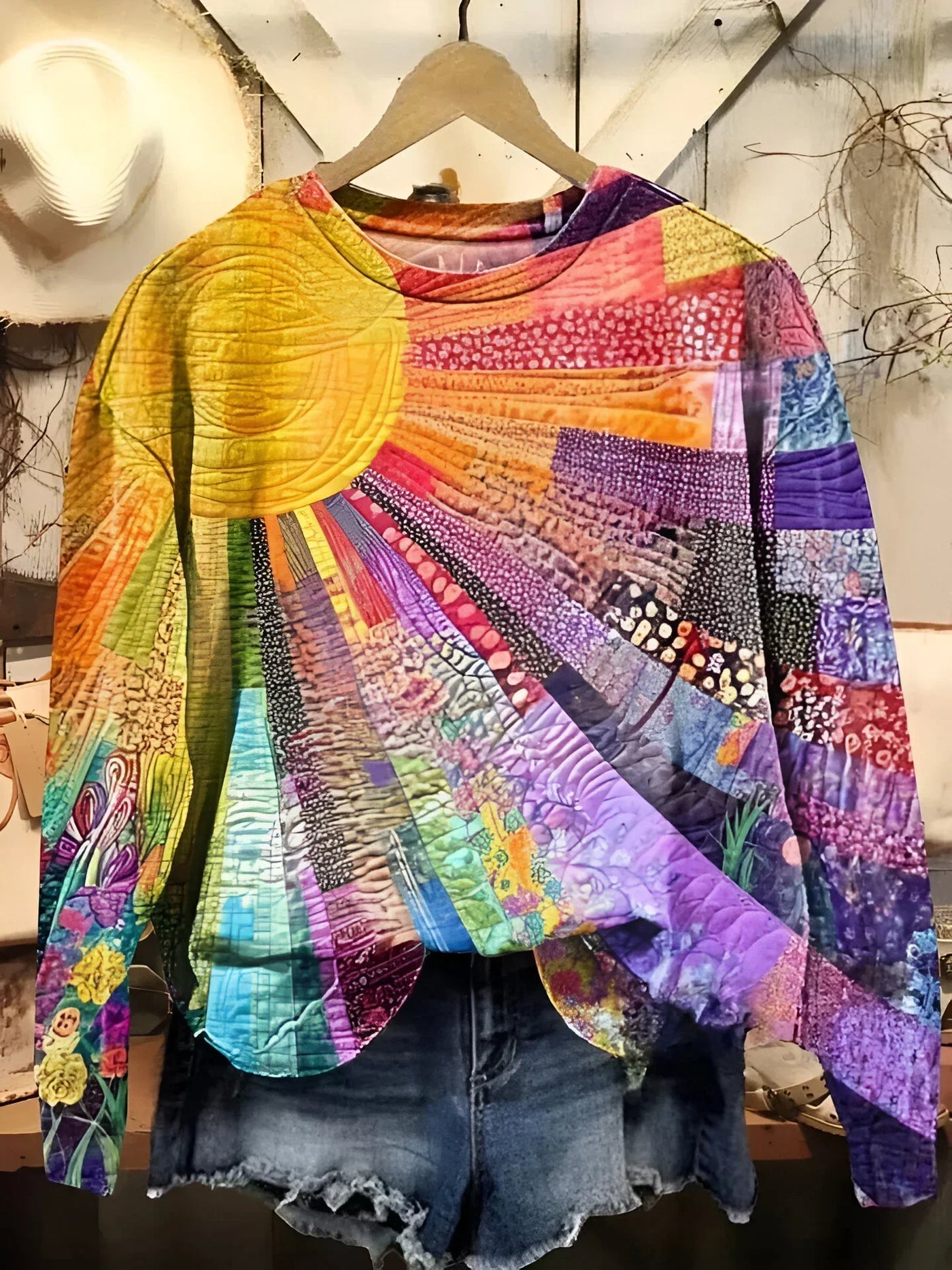 Ave | Sunburst Colorful Quilted Sweater