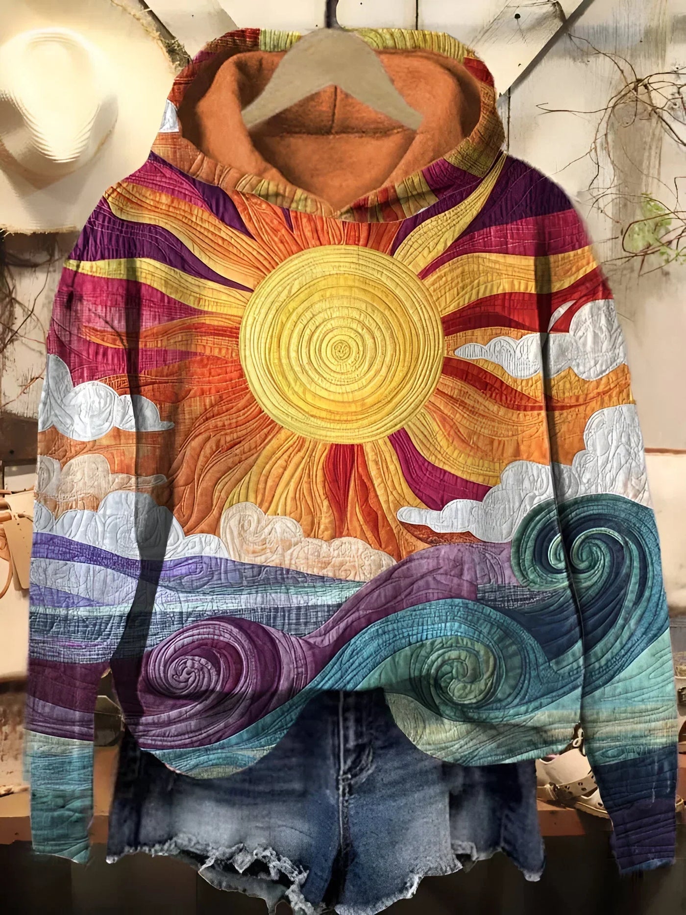 Arya | Sun & Wave Quilted Hoodie