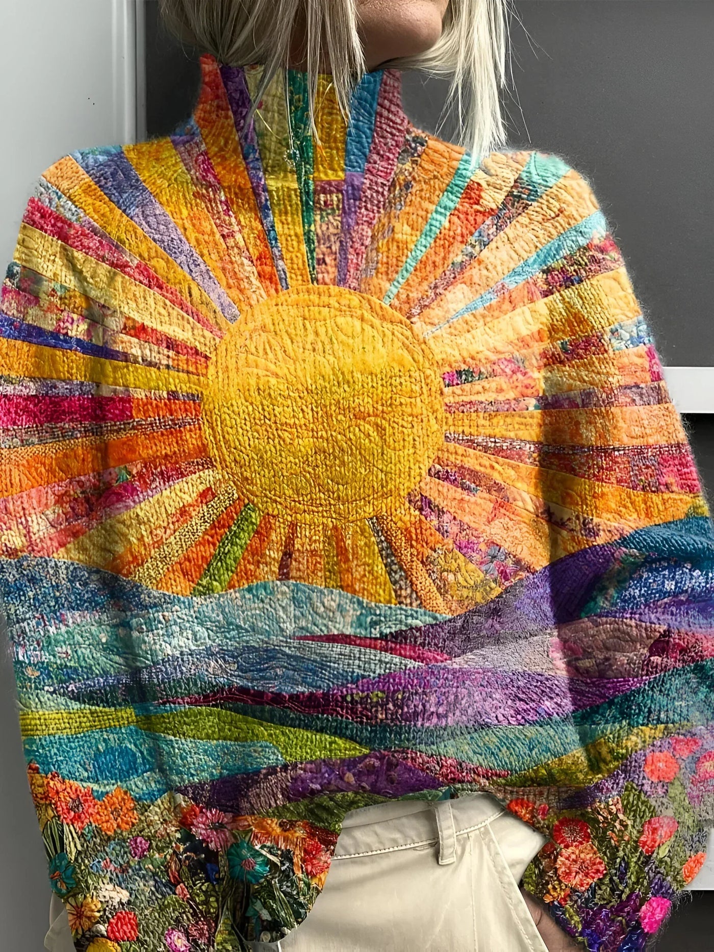 Aurora | Vibrant Sunburst Quilted Sweater