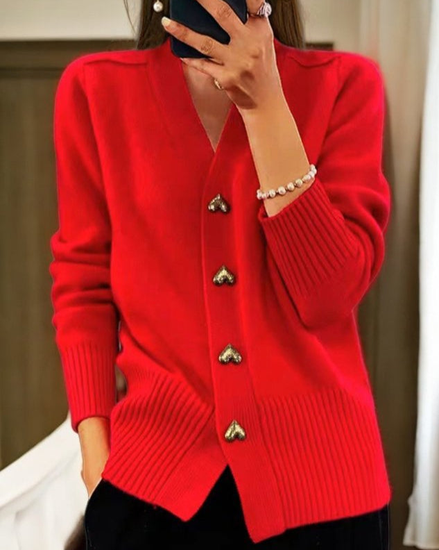 Amaya | Heart Button Sweater