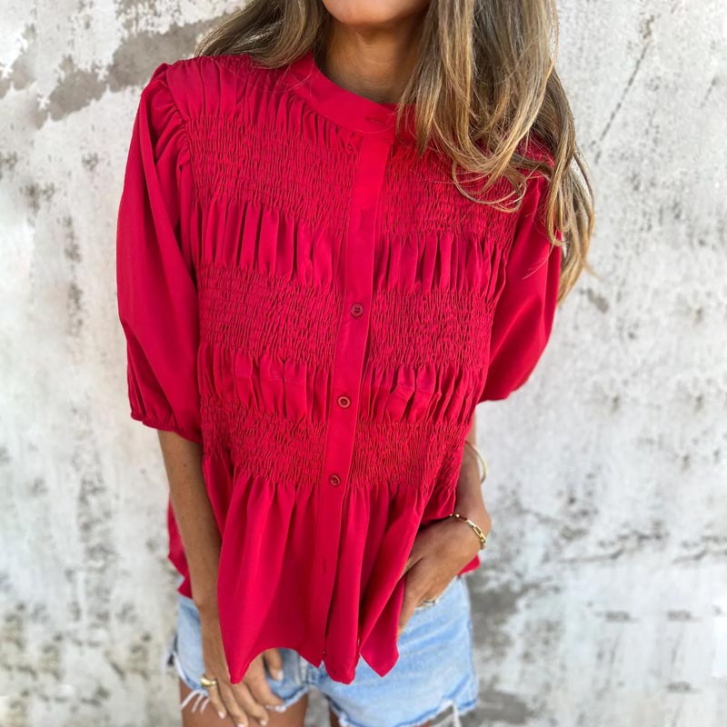 Fabiola | Pleated Red Blouse