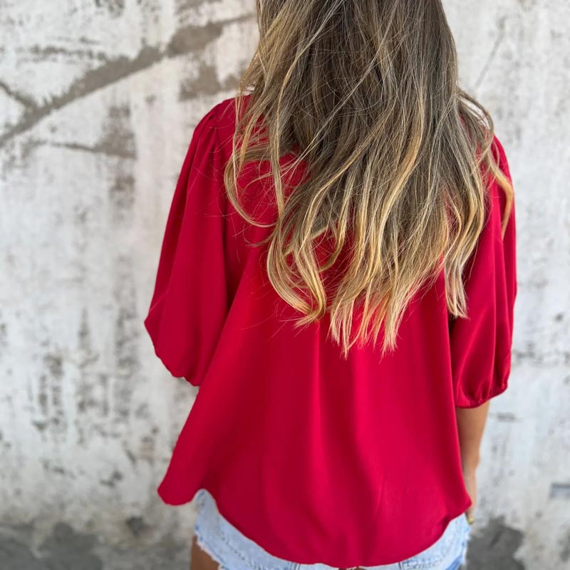 Fabiola | Pleated Red Blouse